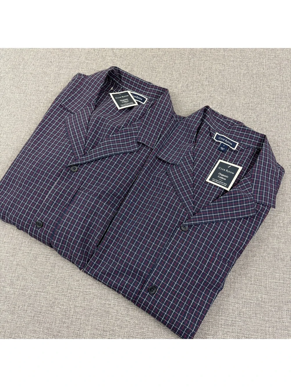 Club Room Pajama Sleep Shirts Organic Cotton L Plaid Button Front NWT (2 Shirts)